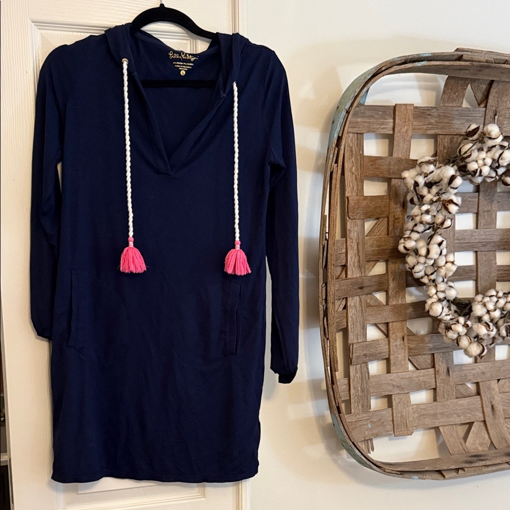 Lilly Pulitzer Navy Hooded Dress with Tassles